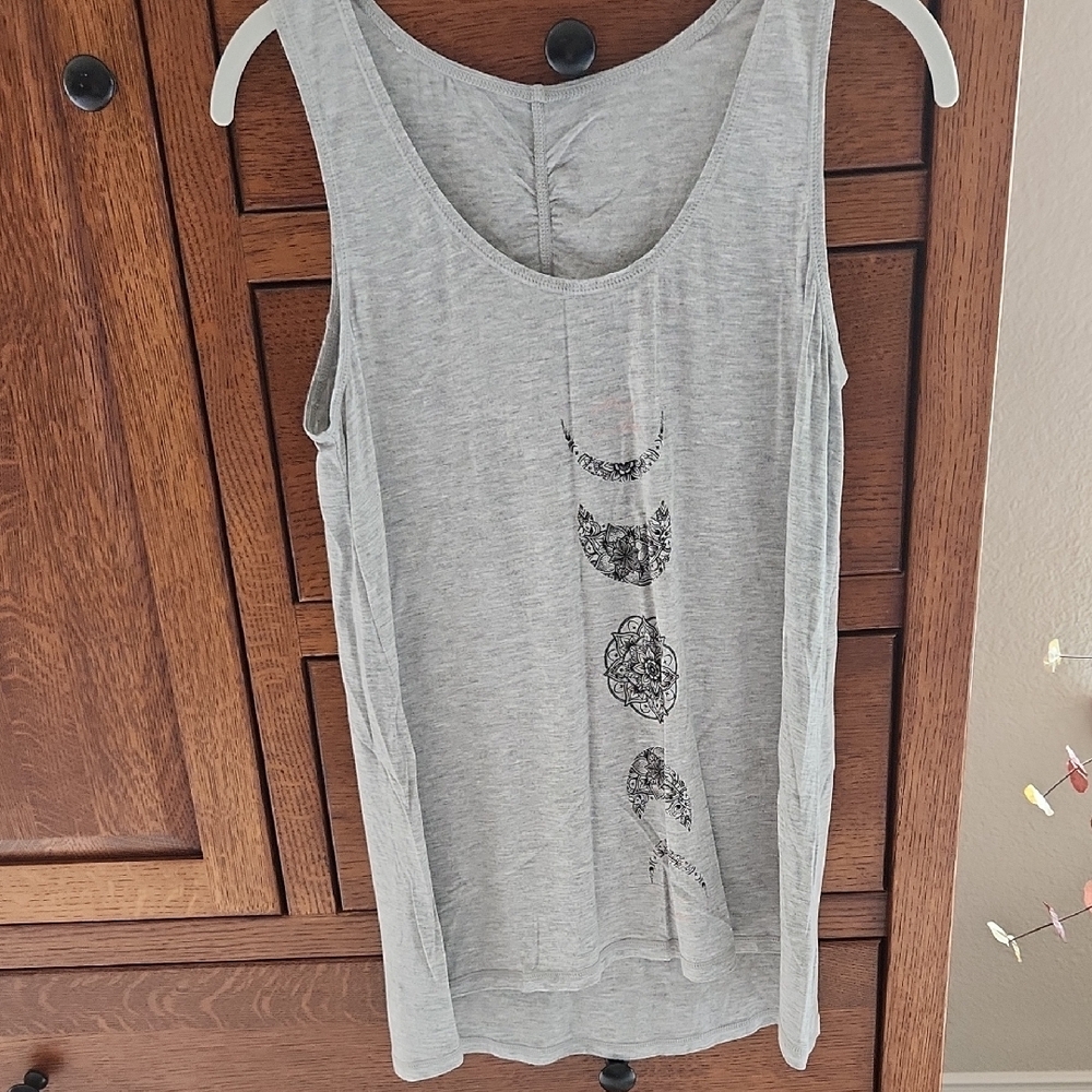 Gray Tank Top with Black Decorative Print